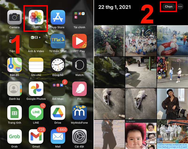 V&agrave;o Thư viện ảnh > Ấn chọn tất cả ảnh bạn muốn th&ecirc;m v&agrave;o thư mục H&igrave;nh nền của m&igrave;nh.